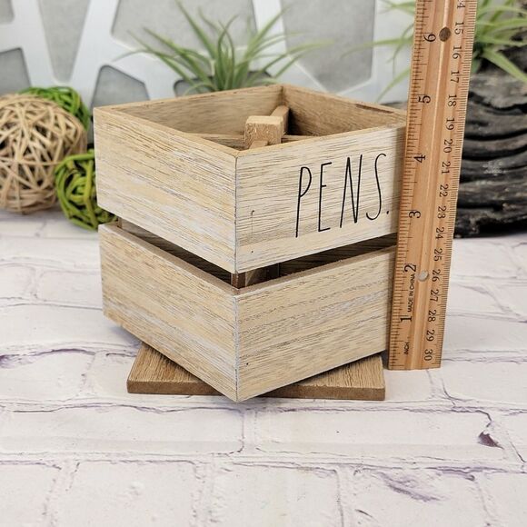 Rae Dunn PENS PENCILS Cup Spinning Wooden Holder - Picture 6 of 8
